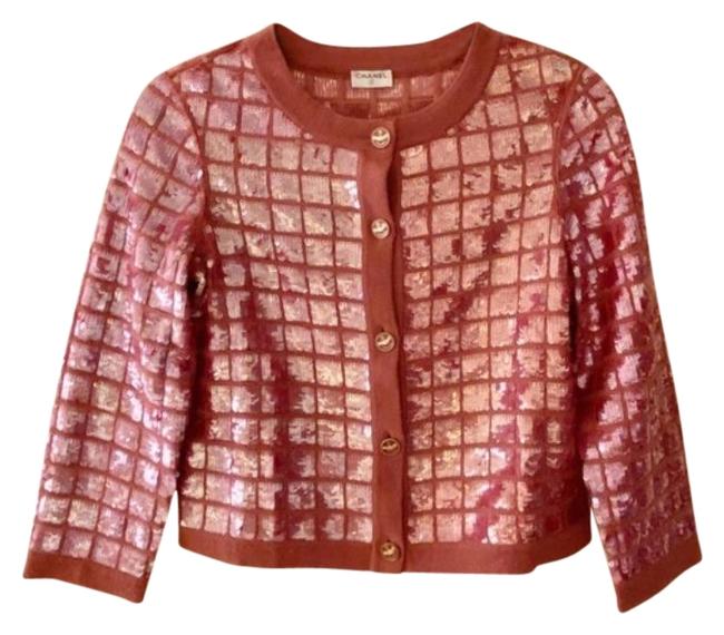 Chanel Vtg Sequin Short Sleeve Cardigan Magenta Sweater 