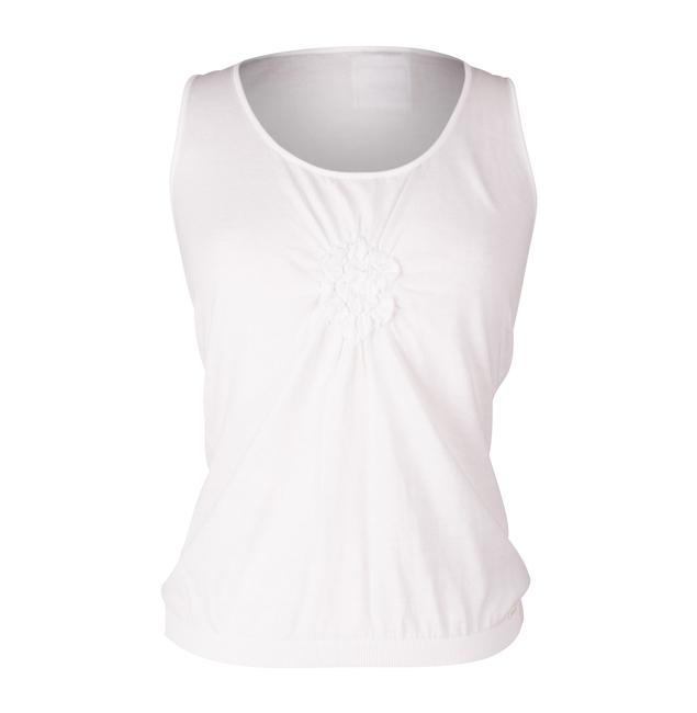 Chanel White 03c Camellia Knit Sleeveless Shell 42 Tank Top Cami  