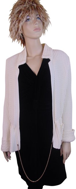 Chanel White 11p Off Cotton Knit Gold Chain France Cardigan