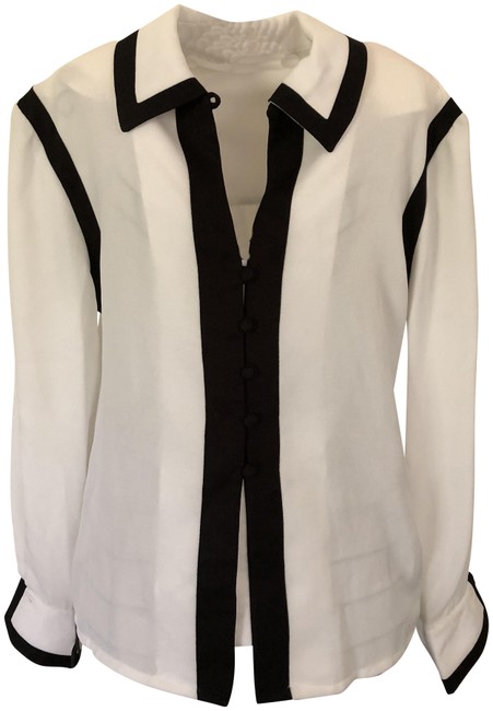 Chanel White &amp Black Employee Fragrance Uniform No 5 Pin Blouse 