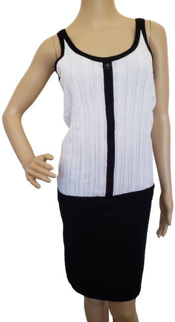 Chanel White Black Lightweight Open Knit Cc Logo Sleeveless Blouse 0 M 