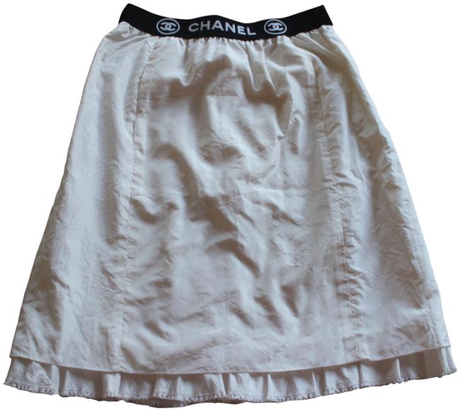 Chanel White Black Monogram Knee Length Silk S Small SkirtS 27 
