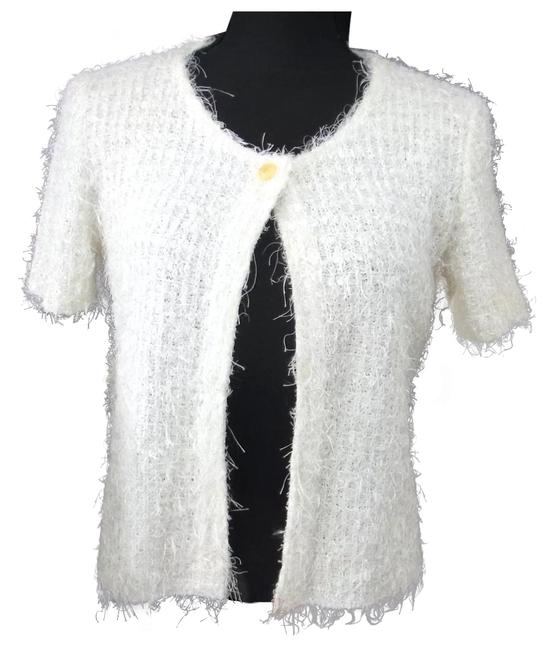 Chanel White Boulce Short Sleeve Sweater Cardigan  S 