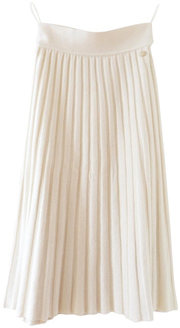 Chanel White Coco Neige 2018 Apres Ski Pleated Wool Skirt  29 30 