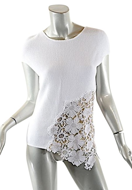 Chanel Cotton Crochet Asymmetrical Fr 40 Us 8 M White Sweater 