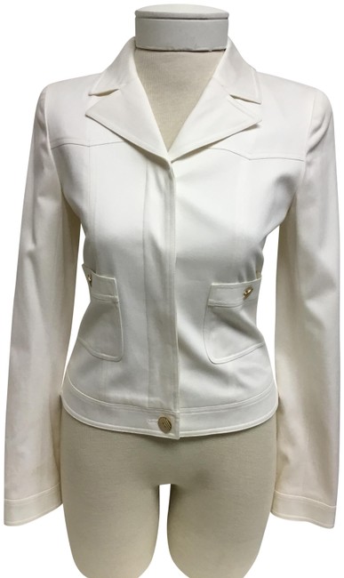 Chanel White Denim Style with Hidden Button JacketS 