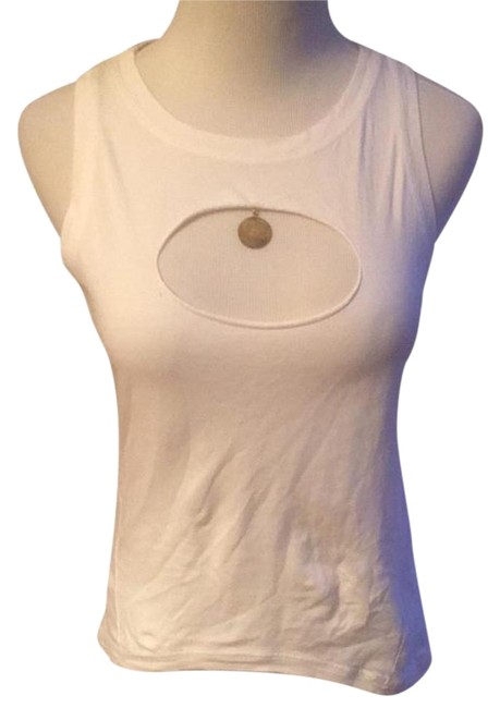 Chanel Front Cut Assymetrical Sleeveless White Top 