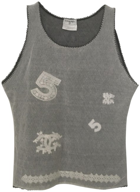 Chanel White Grey Black Mesh Interlocking Cc Sleeveless Blouse 