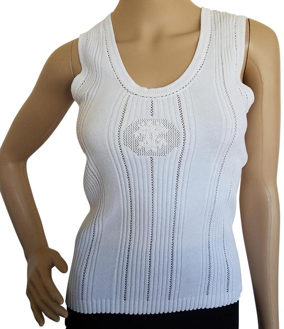 Chanel White Interlocking Cc Logo Rib knit Sleeveless Tank Top CamiS 
