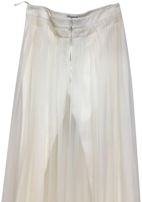 Chanel White Jeans with Silk Chiffon Over Skirt  S 28 