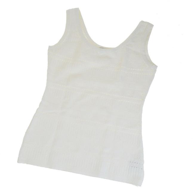Chanel White Logo Sleeveless Camisole Nylon Blended Tank Top Cami 4 L 