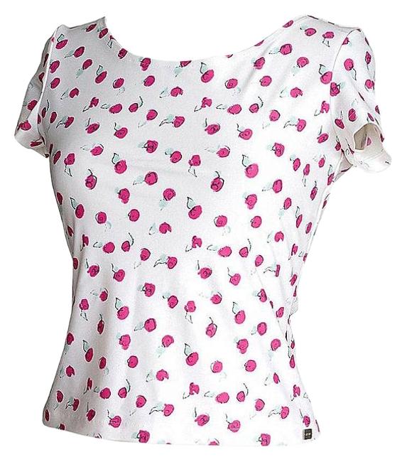 Chanel White Pink 99s Small Roses So Charming 40 Blouse  S 