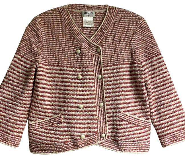 Chanel White Red and Flecks Of Black Sweater 