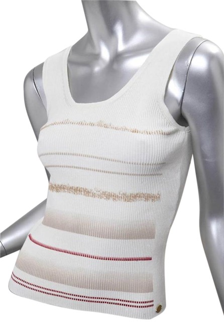 Chanel White Spring 2001 Brown Stripe Ribbed Blouse Tank Top Cami  