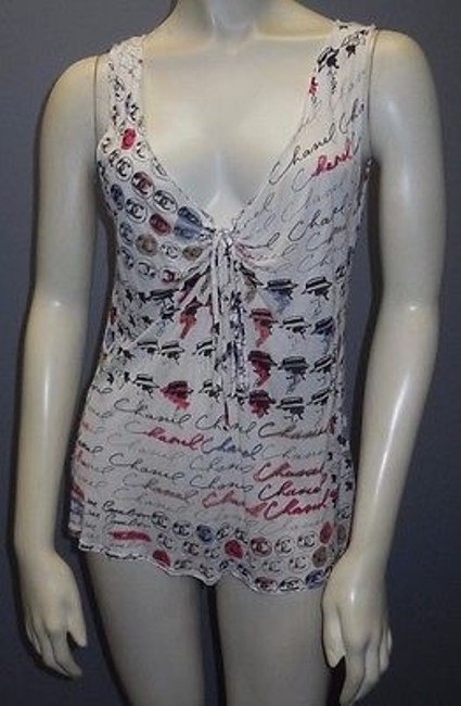 Chanel White W Cc Multicolor Print 100 Modal Scoop Neck Tank Top Hs2849 