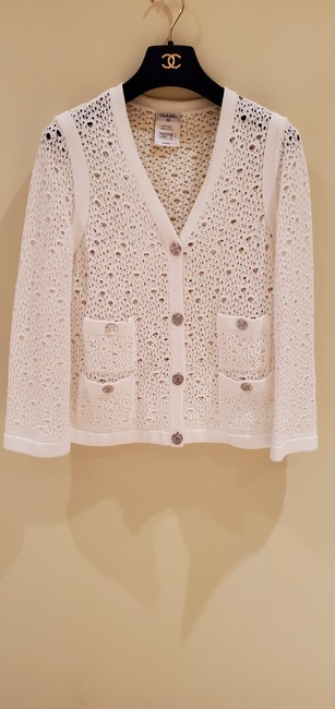 Chanel White W M Croched Jecket Button down Top  
