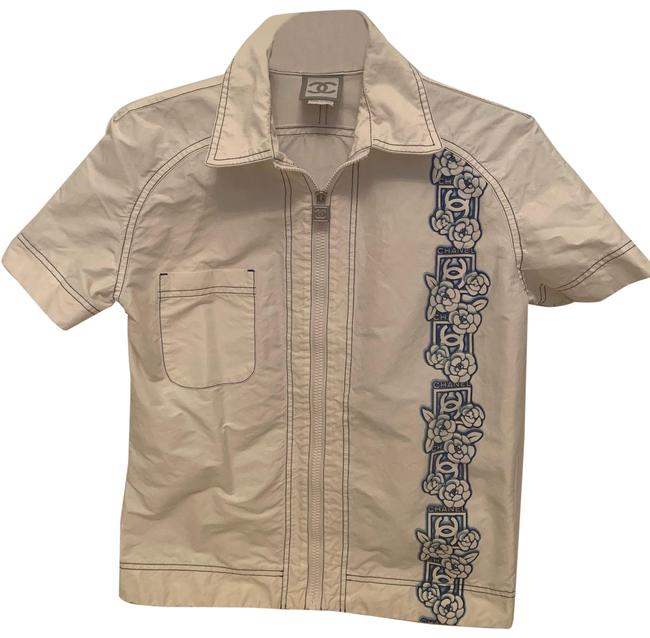Chanel White Zip Up Shirt Blouse