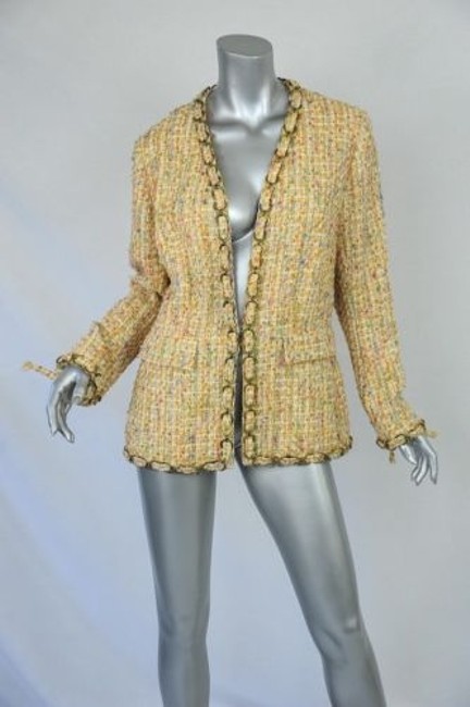 Chanel Womens Multicolor Tweedchain Embellishedtrim Blazer Jacket 