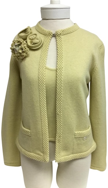 Chanel Yellow Cashmere Twinsets with Flower Pins Cardigan  