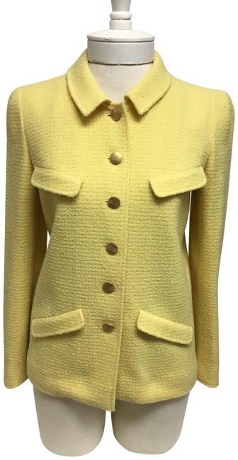 Chanel Yellow Tweed Jacket with Gold Logo Buttons BlazerS 