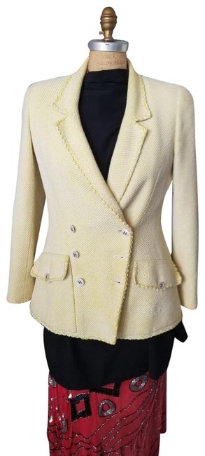Chanel Yellow Vintage Classic Tweed Double Breasted Amazing Jacket  