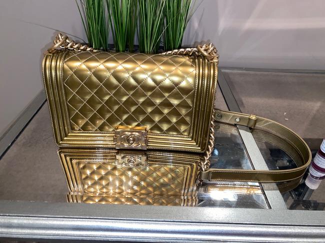 Chanel Boy Metallic Bronze Patent Leather Cross Body Bag 