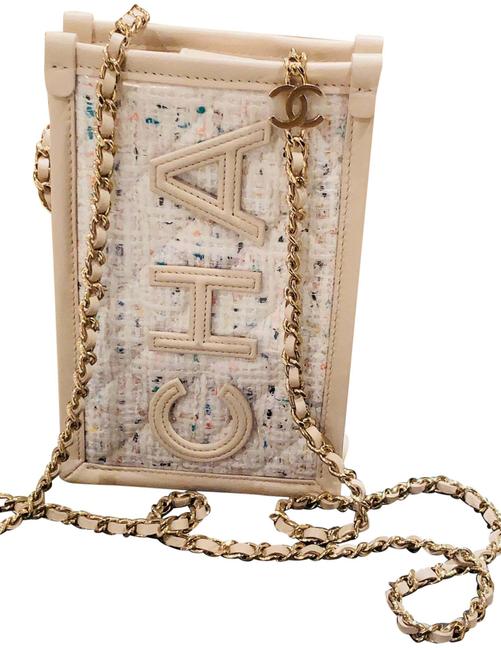 Chanel 2019 Beige Lambskin Tweed Pvc Cross Body Bag 
