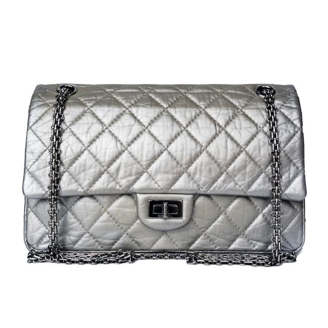 Chanel 255 Reissue Medium Aged Silver Calfskin Leather Cross Body Bag 