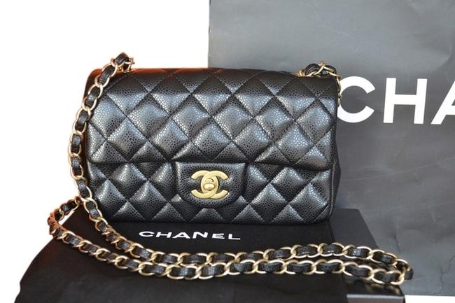Chanel #9788100647 Black Caviar Leather Cross Body Bag 