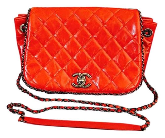 Chanel Accordion Red Leather Cross Body Bag 