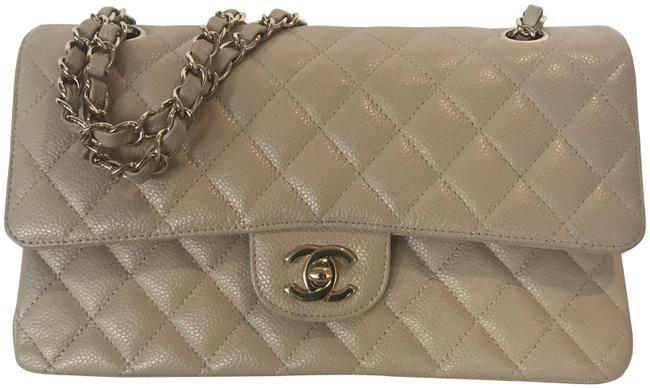 Chanel Beige Quilted Lambskin Classic Double Flap Medium Cross Body Bag 