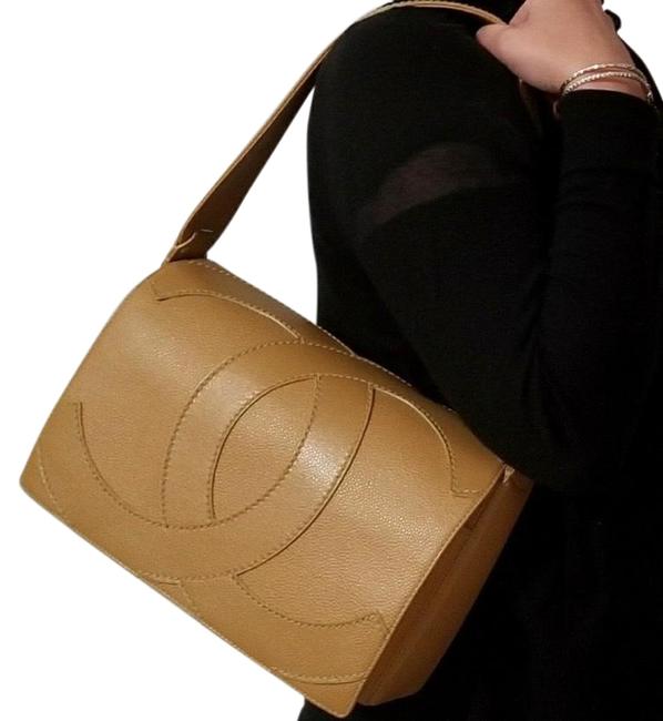 Chanel Shoulder Beige Tan Caviar Leather Cross Body Bag 
