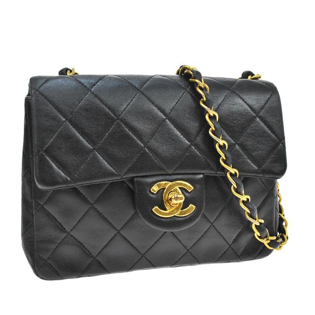 Chanel Black Lambskin Leather Square Mini Cross Body Bag 