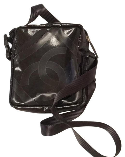 Chanel Black Patented Lining Over Fabric Cross Body Bag 