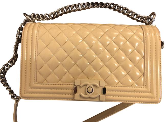 Chanel Boy 2015 Cruise Patent Medium Beige Calfskin Leather Cross Body Bag 
