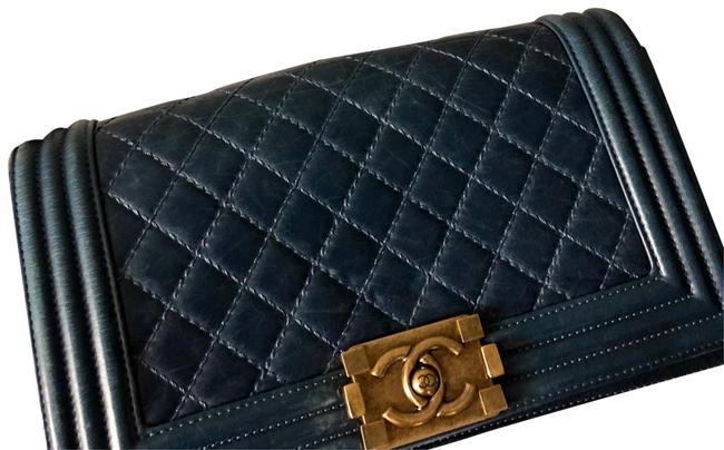 Chanel Boy Aged Gold Hardware Blue Calfskin Cross Body Bag 