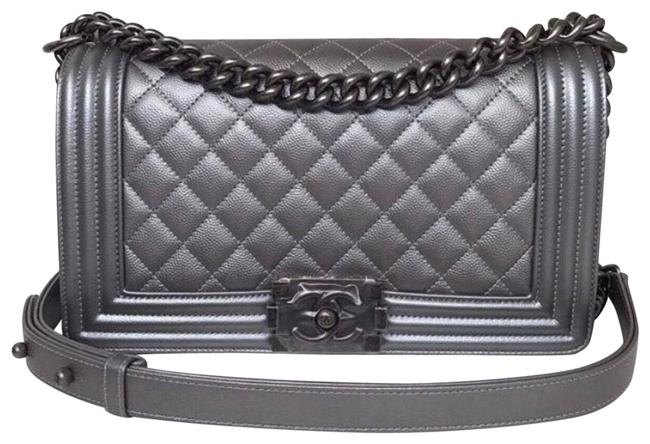 Chanel Boy Caviar Silver Cross Body Bag 