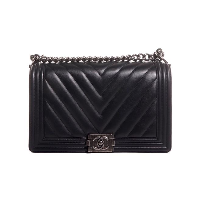 Chanel Boy Chevron Black Leather Cross Body Bag 