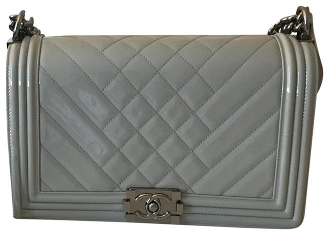 Chanel Boy Chevron Grey Patent Leather Cross Body Bag 