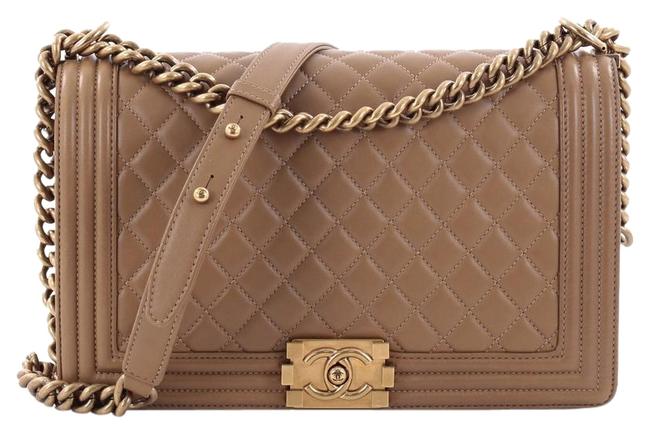 Chanel Classic Flap Boy Quilted Lambskin Large Brown Leather Cross Body Bag 
