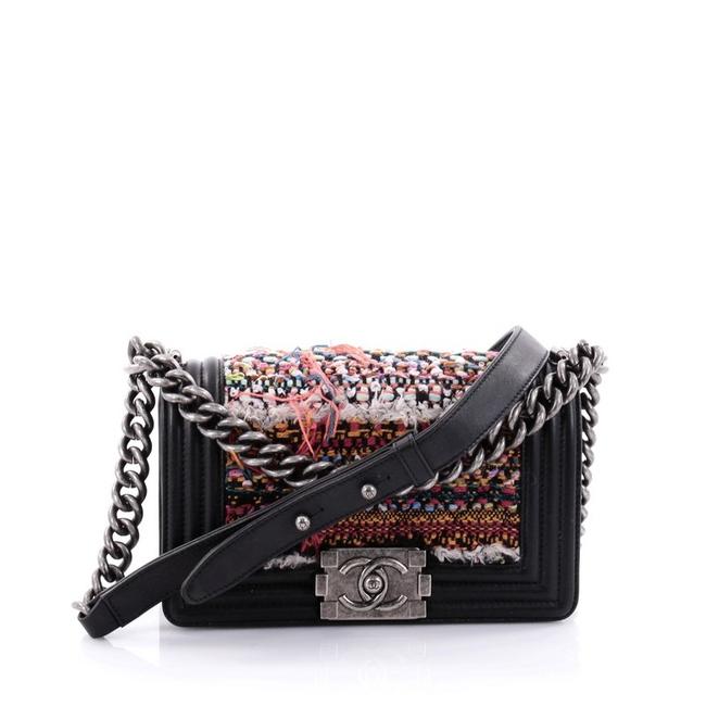 Chanel Classic Flap Boy Small Black Tweed Cross Body Bag 