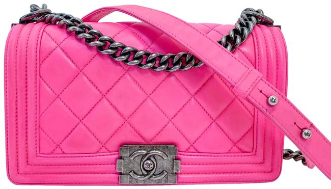 Chanel Boy Hot Pink Lambskin Leather Cross Body Bag 