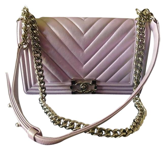 Chanel Boy Iridescent Lilac Leather Cross Body Bag 