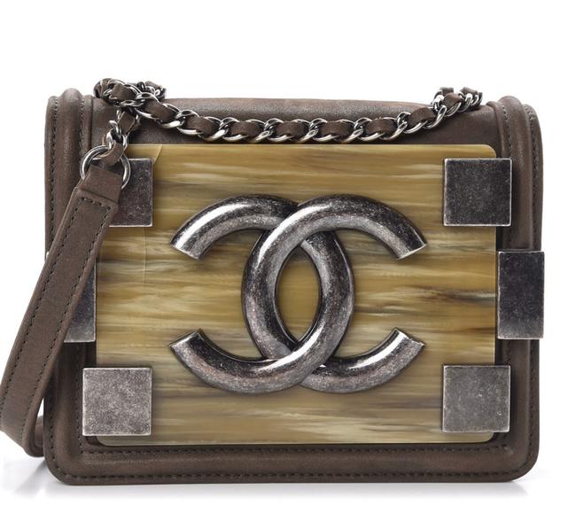 Chanel Boy Iridescent Marble Brick Dark Khaki Lambskin Leather Cross Body Bag 