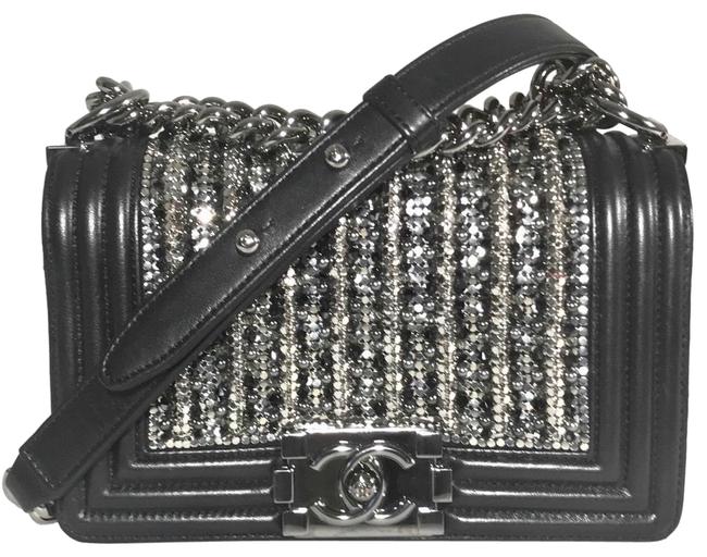 Chanel Boy Lambskin Small Black &amp Silver Calfskin Leather Cross Body Bag 