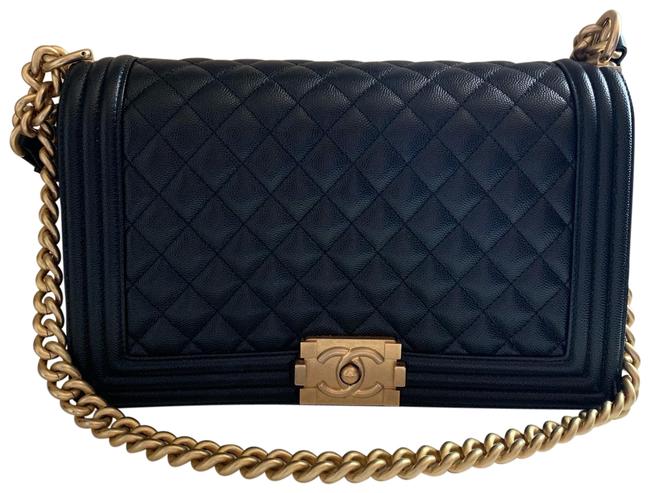 Chanel Boy Large Flap Black Caviar Quilted Cross Body Bag 