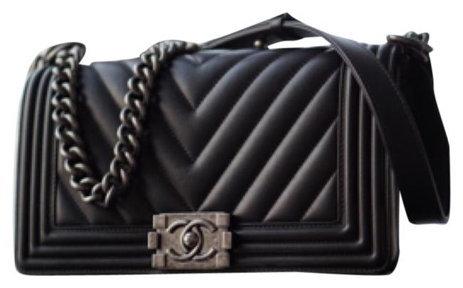 Chanel Boy Le Chevron Old Medium Black Calfskin Cross Body Bag 