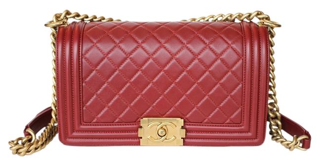 Chanel Boy Le Medium Flap Red Calfskin Cross Body Bag 