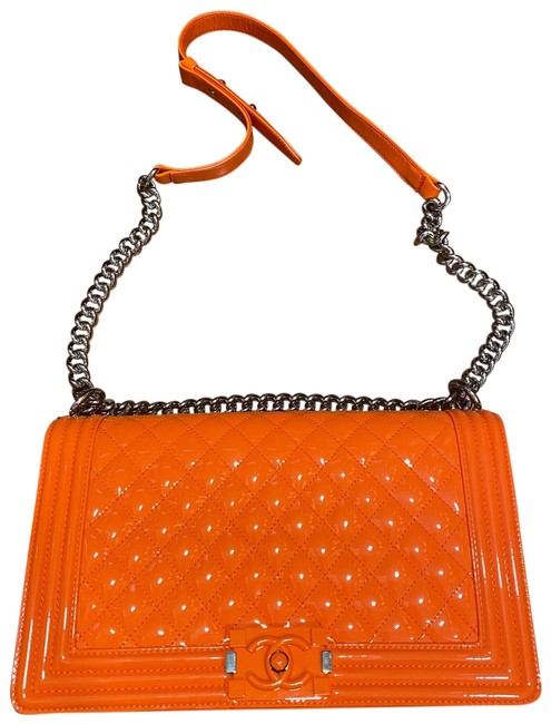 Chanel Boy Le Orange Patent Leather Cross Body Bag 