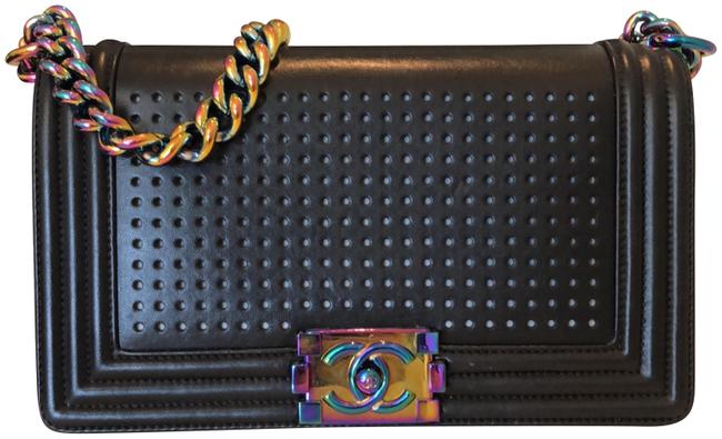 Chanel Boy Led Medium Black Calfskin Leather Cross Body Bag 